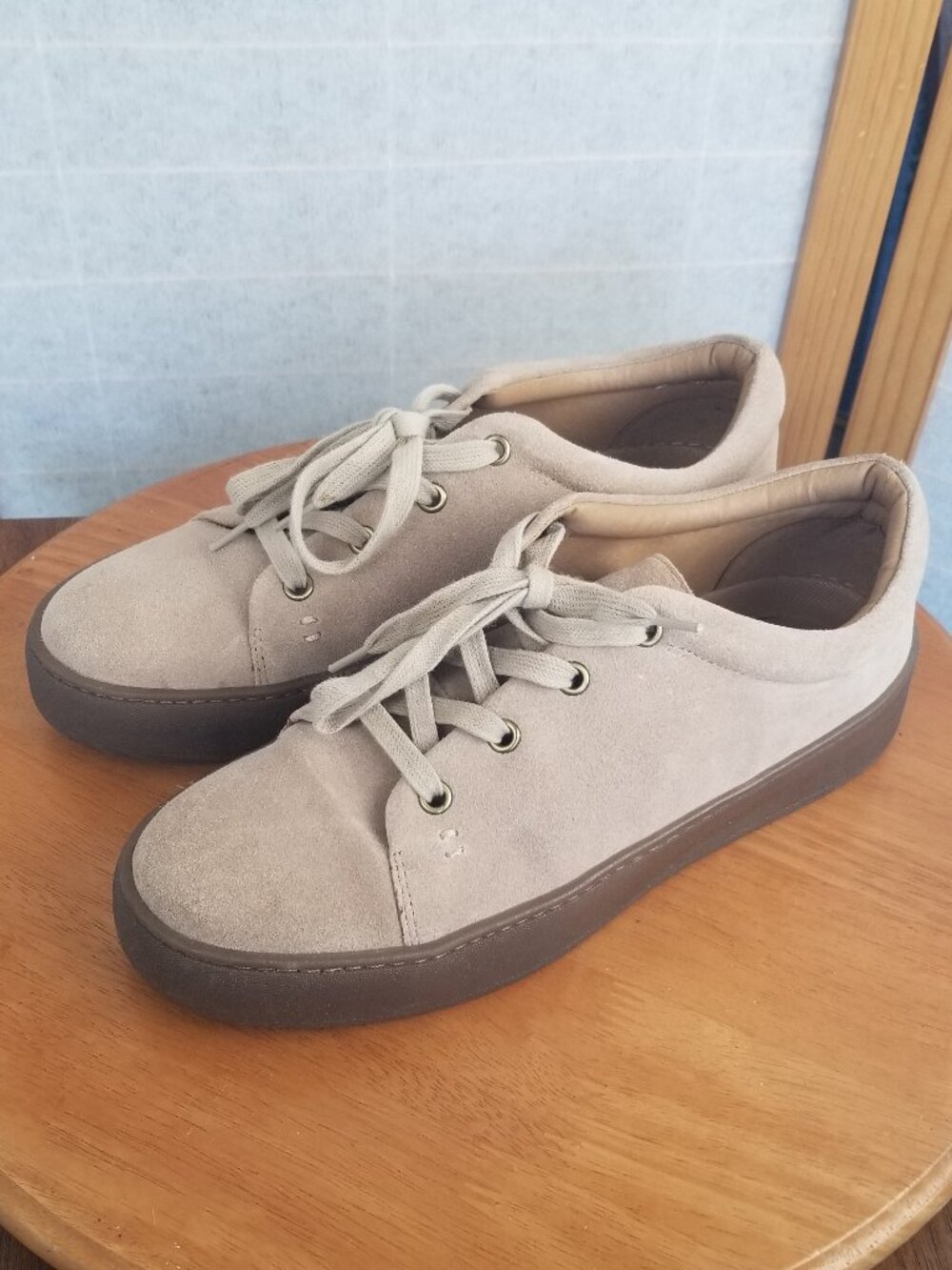Aerosoles Term Paper Shoes Taupe Suede Lace Up Platform Sneaker Size 8.5